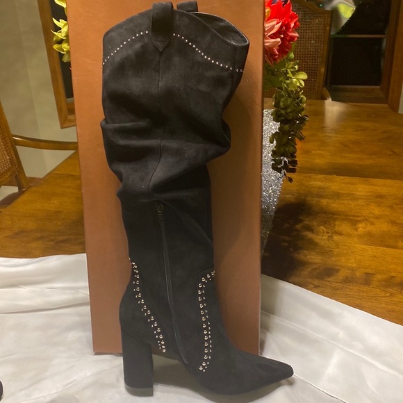 Black suede studded  knee high Coach boots barely worn - Picture 2 of 4